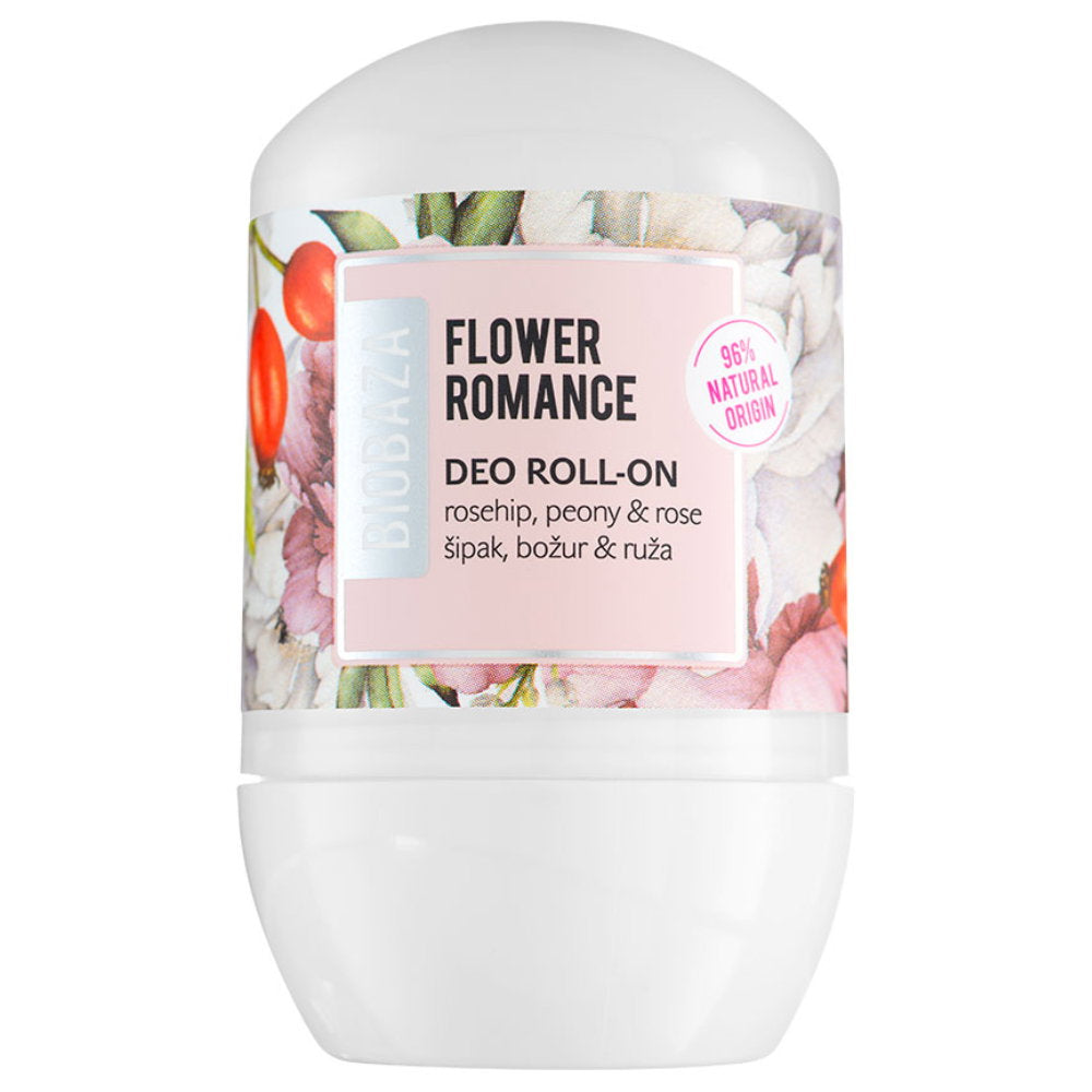 Biobaza, Flower Romance, Naturliga ingredienser, Uppfriskande, Blommig, Deodorant roll-on, För kvinnor, 50 ml