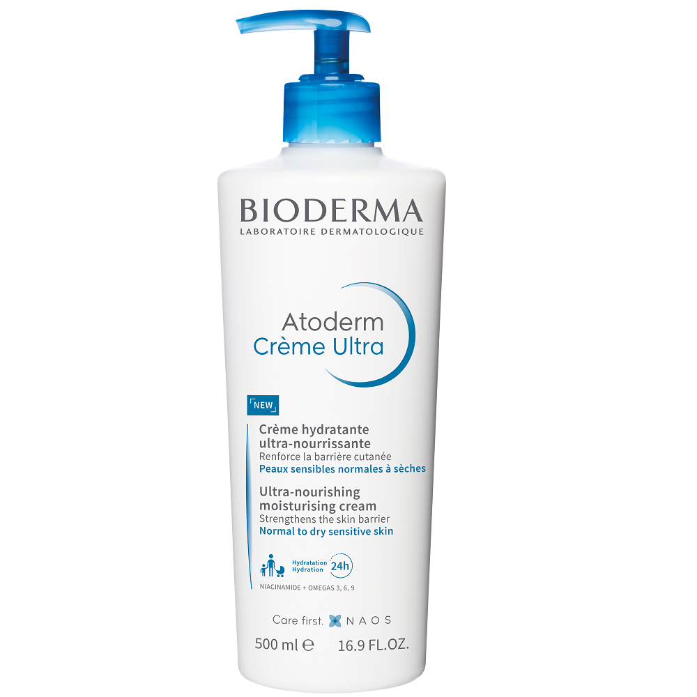Bioderma, Atoderm Creme Ultra, Ultra-närande/Fuktgivande, Kroppskräm, Dag & Natt, 500 ml