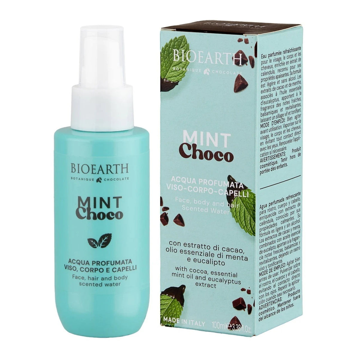 Bioearth, Mint Choco, Uppfriskande, Dimma spray, För kropp, ansikte & hår, 100 ml