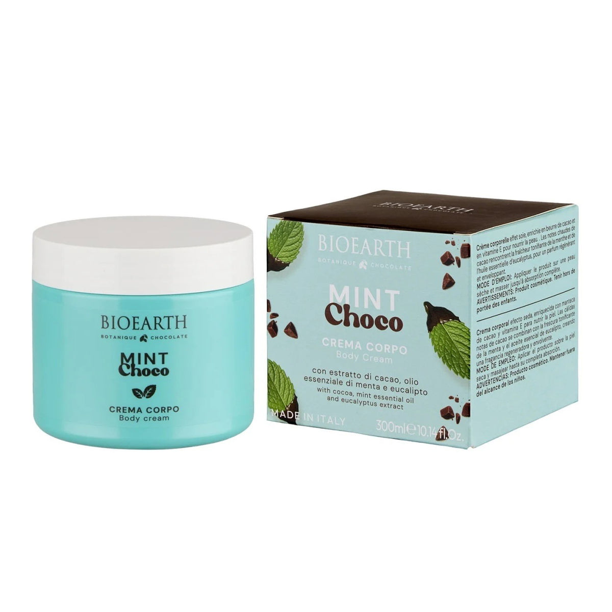 Bioearth, Mint Choco, Återfuktande & Mjukgörande, Kroppskräm, Dagligen, 300 ml