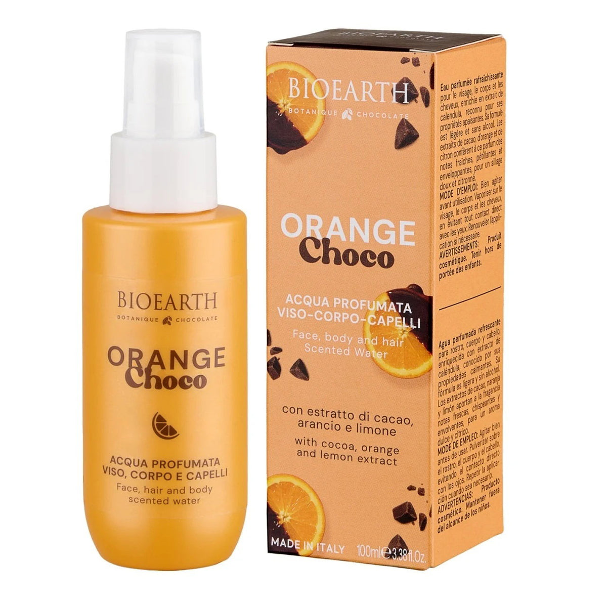 Bioearth, Orange Choco, Uppfriskande, Dimma spray, För kropp, ansikte & hår, 100 ml