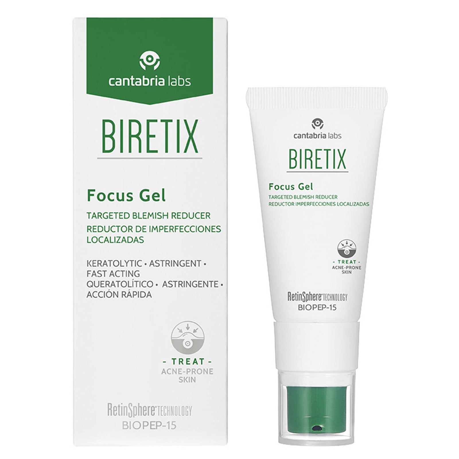 Cantabria Labs, Biretix, Mot blemmor, Lokal behandlingsgel, För aknebenägen hud, För ansiktet, 15 ml