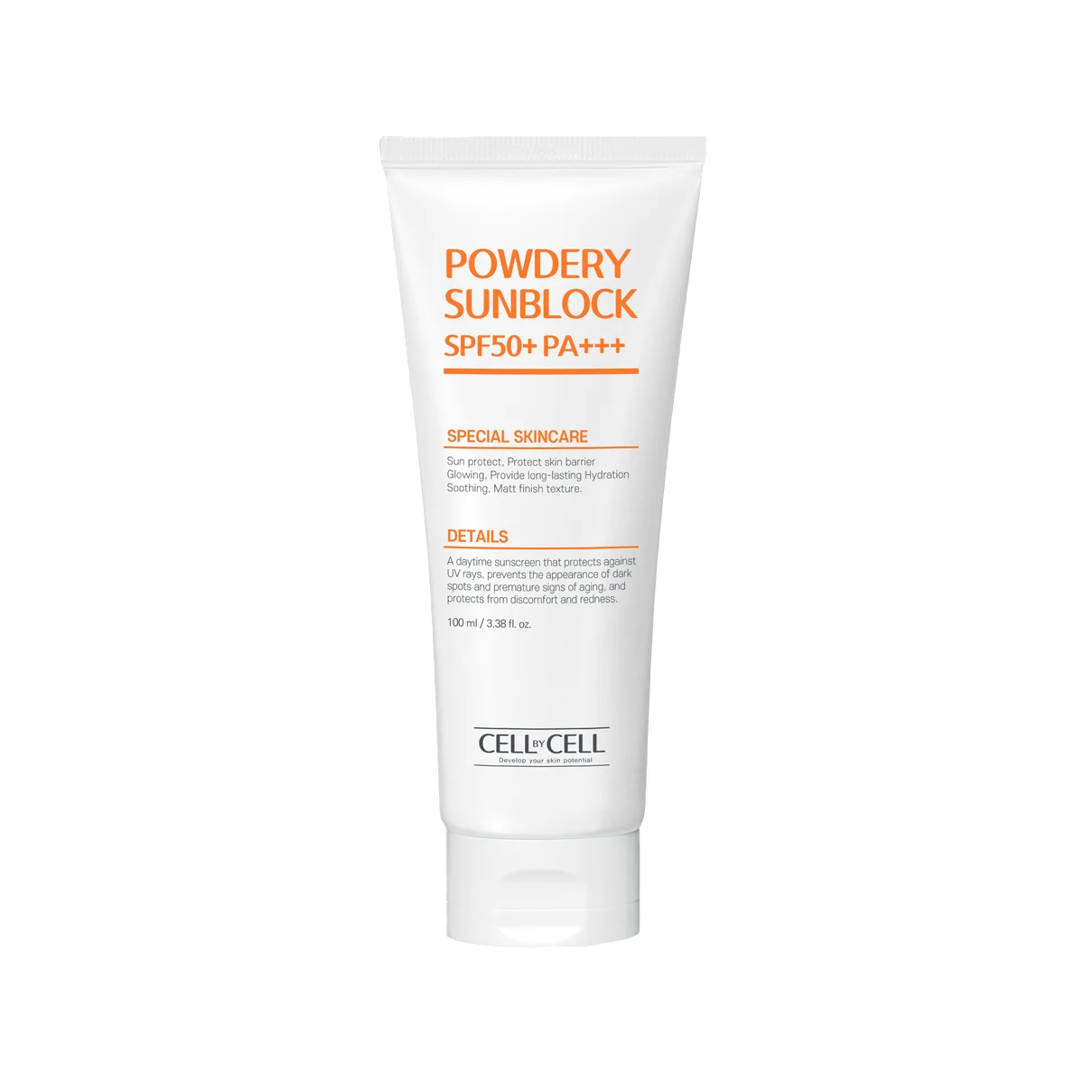 Cell By Cell, Powdery Sunblock, Skydd av hudbarriären, Solkräm, För ansiktet, SPF 50+, 100 ml