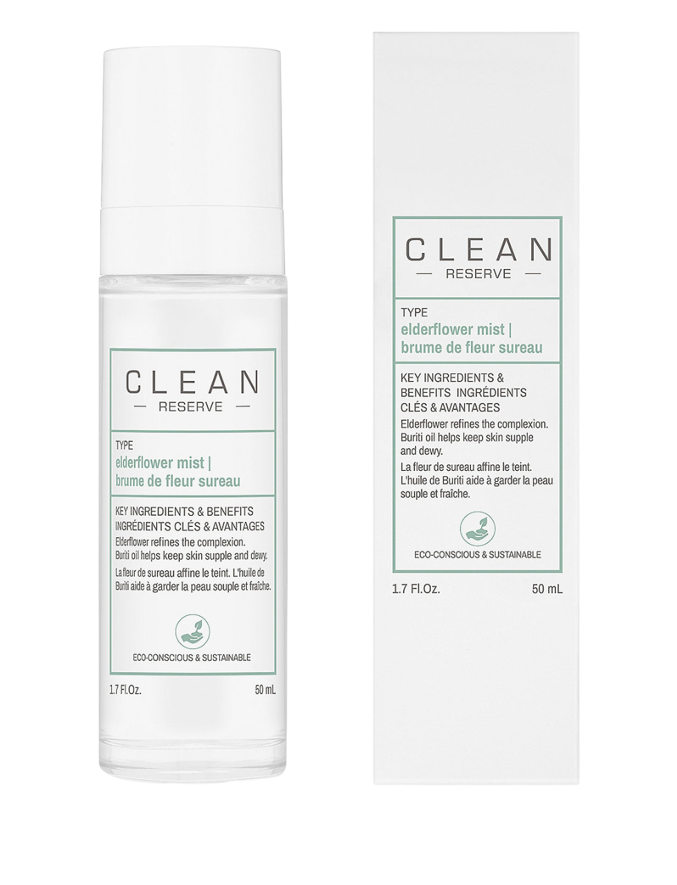 Clean, Reserve - Elderflower, Återfuktande, Dimma spray, För ansiktet, 50 ml