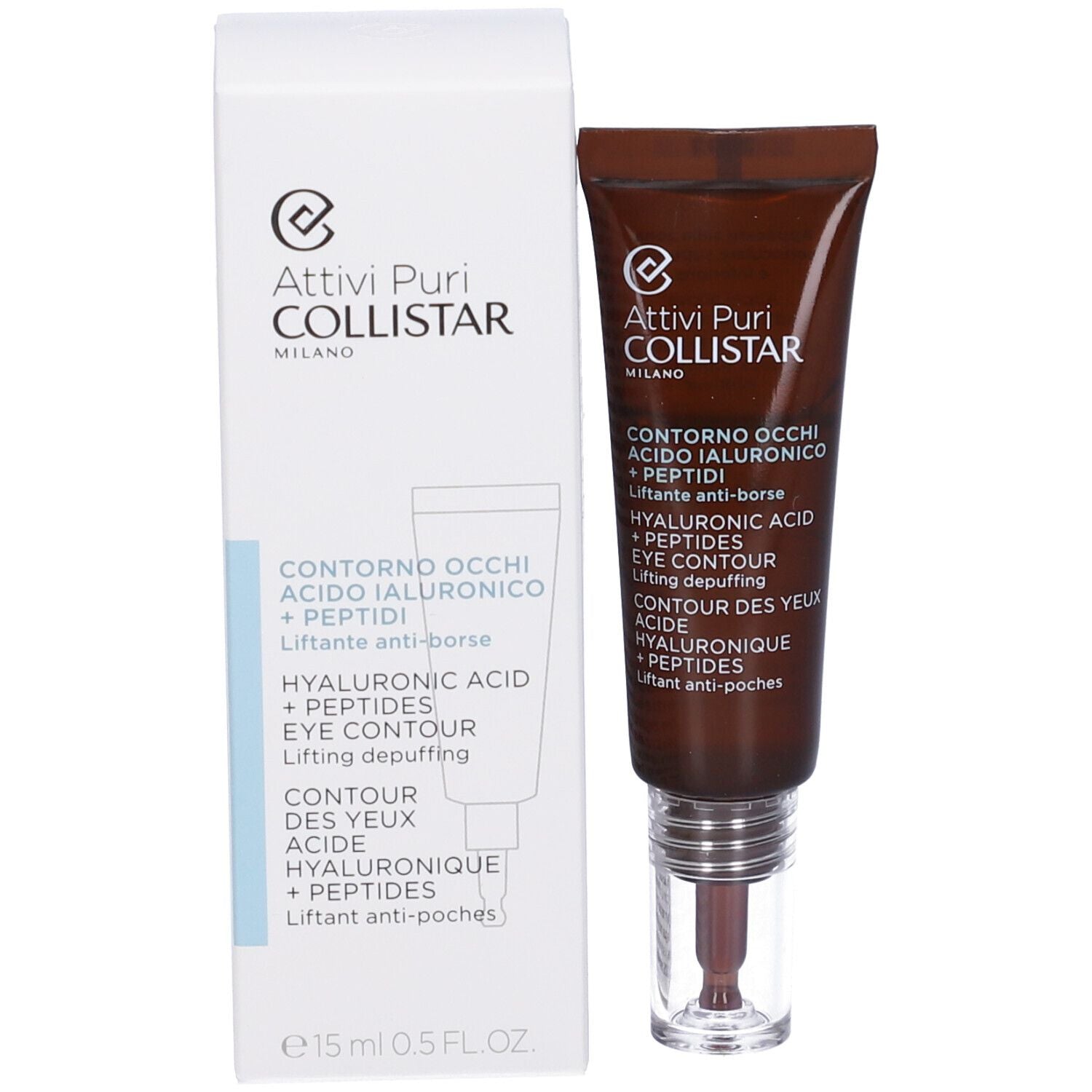 Collistar, Attivi Puri, Hyaluronic Acid + Peptide, Lyft och avsvällning, Dagligen, Ögonserum, 15 ml