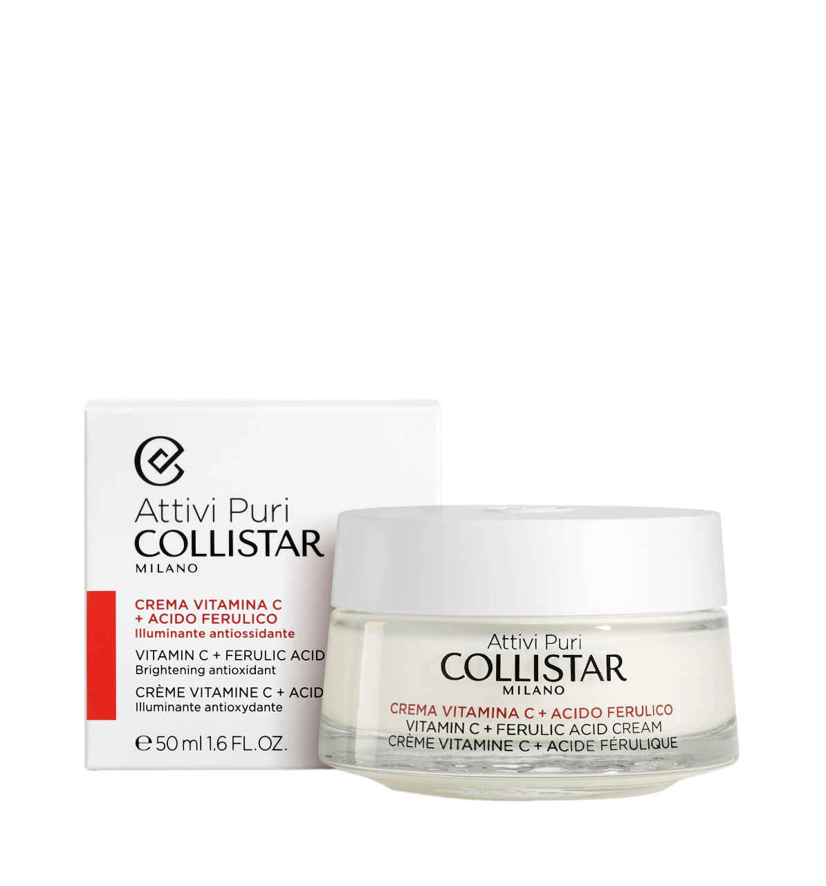 Collistar, Pure Actives, Vitamin C och ferulsyra, Strålande/Hydrerad & Revitaliserad, Dag, Grädde, För ansiktet, 50 ml