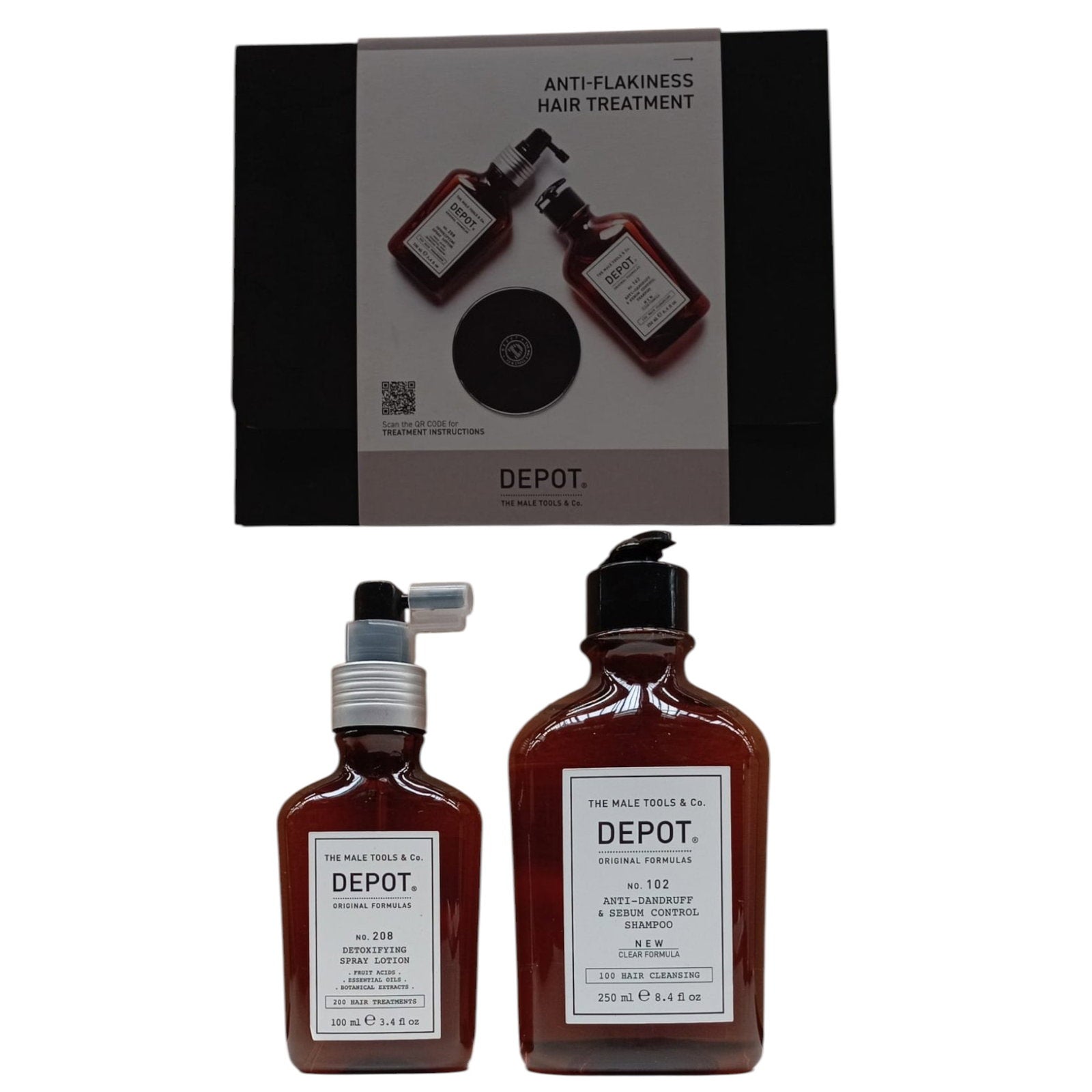 Consumer Kit C Set Depot: 100 Hair Cleansing No. 102, Botanical Complex, Hair Shampoo, Anti-Dandruff & Sebum Control, 250 ml + 200 Hair Treatments No. 208, Botanical Complex, Leave-In Scalp Treatment Lotion, For Detoxing, 100 ml