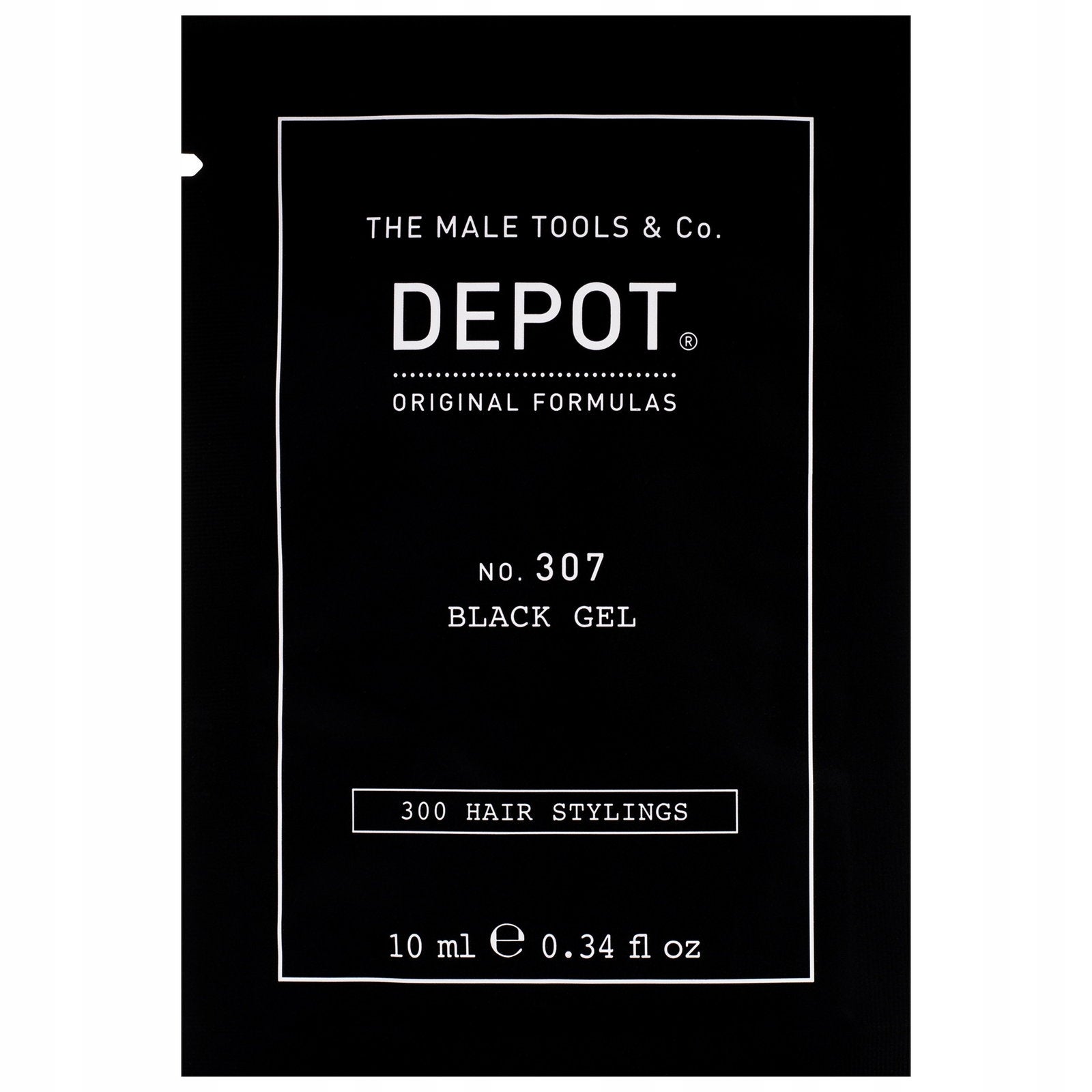 Depot, 300 Hair Stylings No. 307 Svart, Botaniskt komplex, Hårstylinggel, Tillfällig täckning & volym, Medelstark stadga, 10 ml