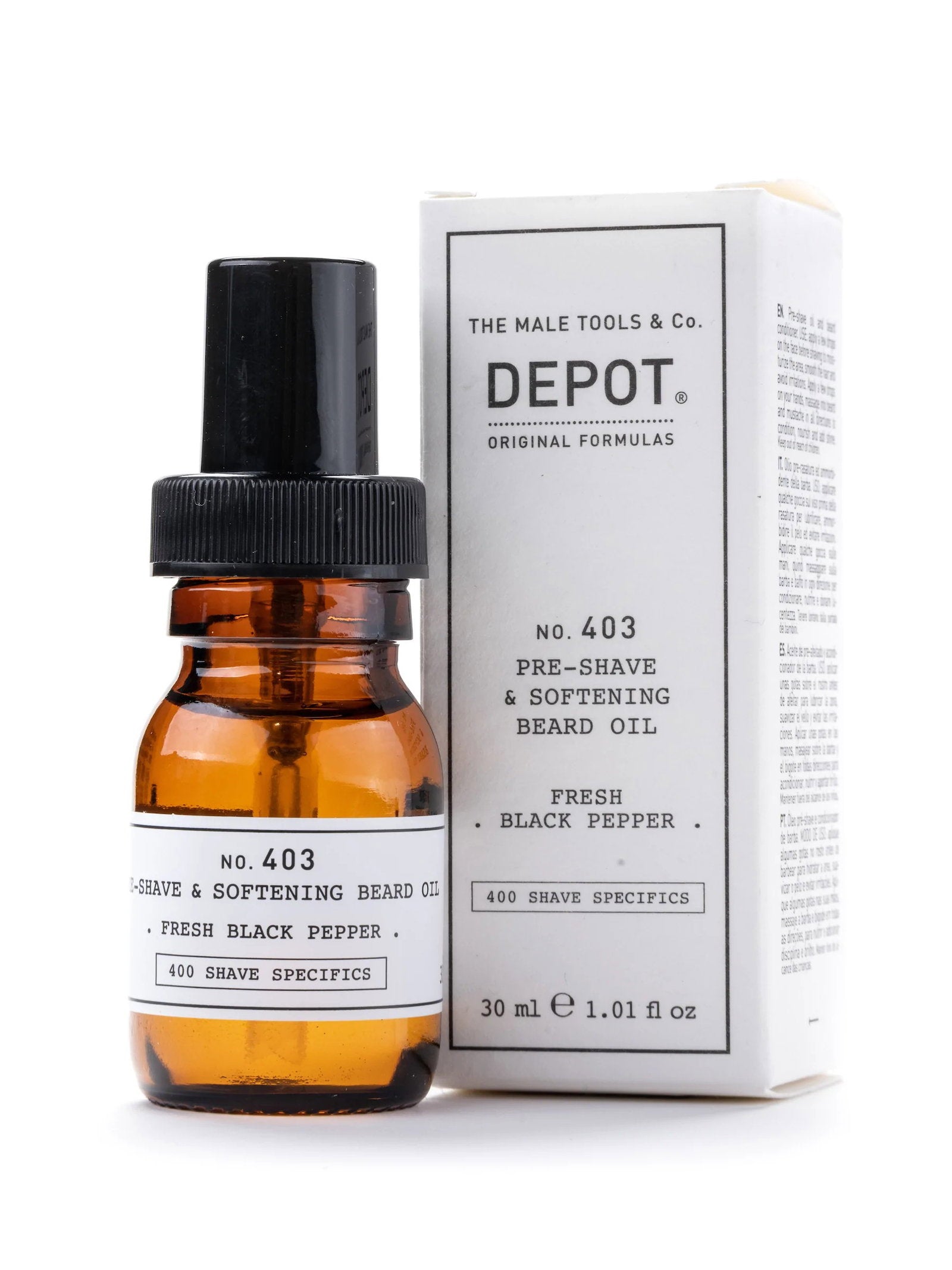 Depot, 400 Shave Specifics No. 403, Färsk svartpeppar, Mjukgöring, Rakolja för rakning, 30 ml