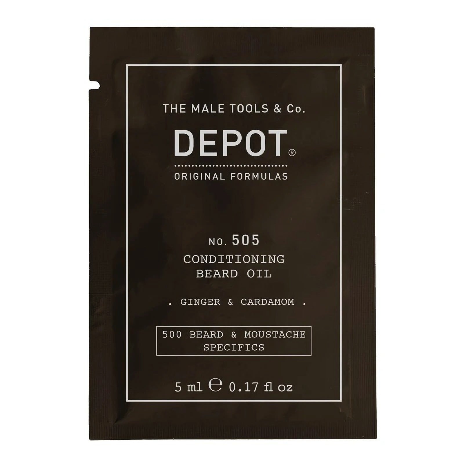Depot, 500 Beard & Mustache Specifics No. 505, Skäggolja, Ingefära & Kardemumma, För glans och mjukhet, 5 ml