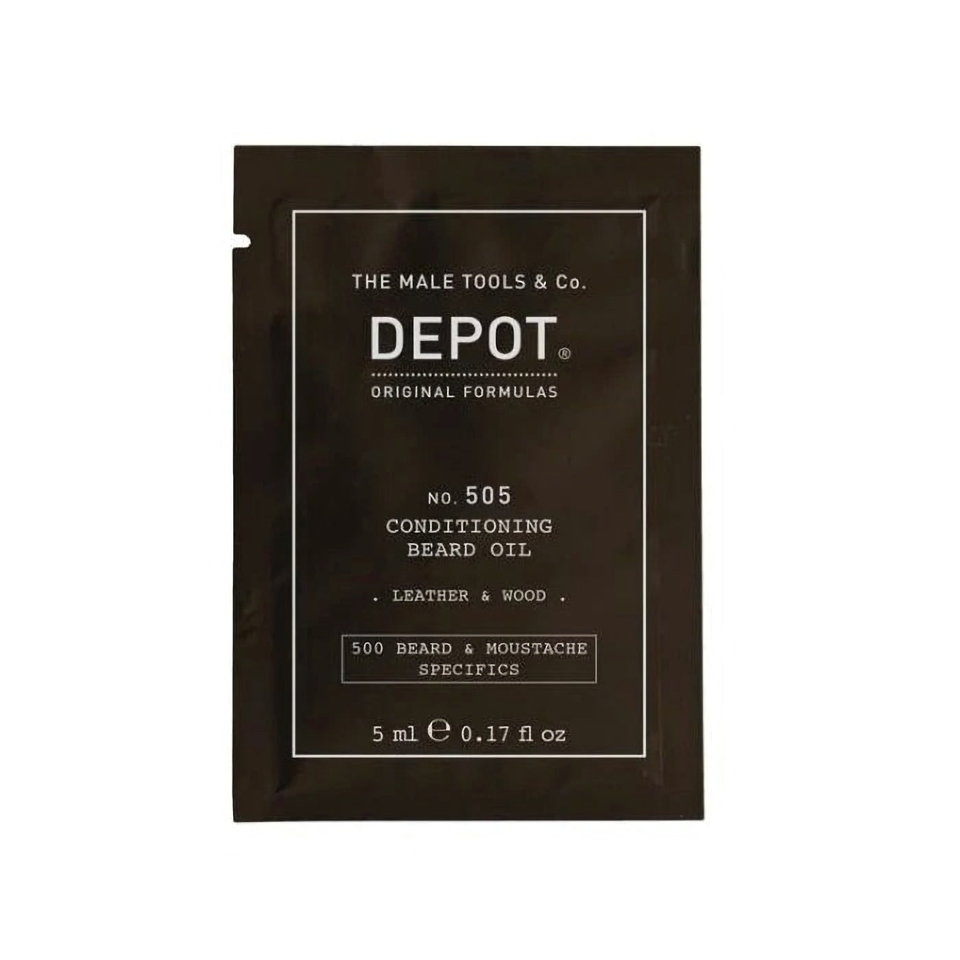 Depot, 500 Beard & Mustache Specifics No. 505, Skäggolja, Läder & trä, Vitamin E, För glans och mjukhet, 5 ml