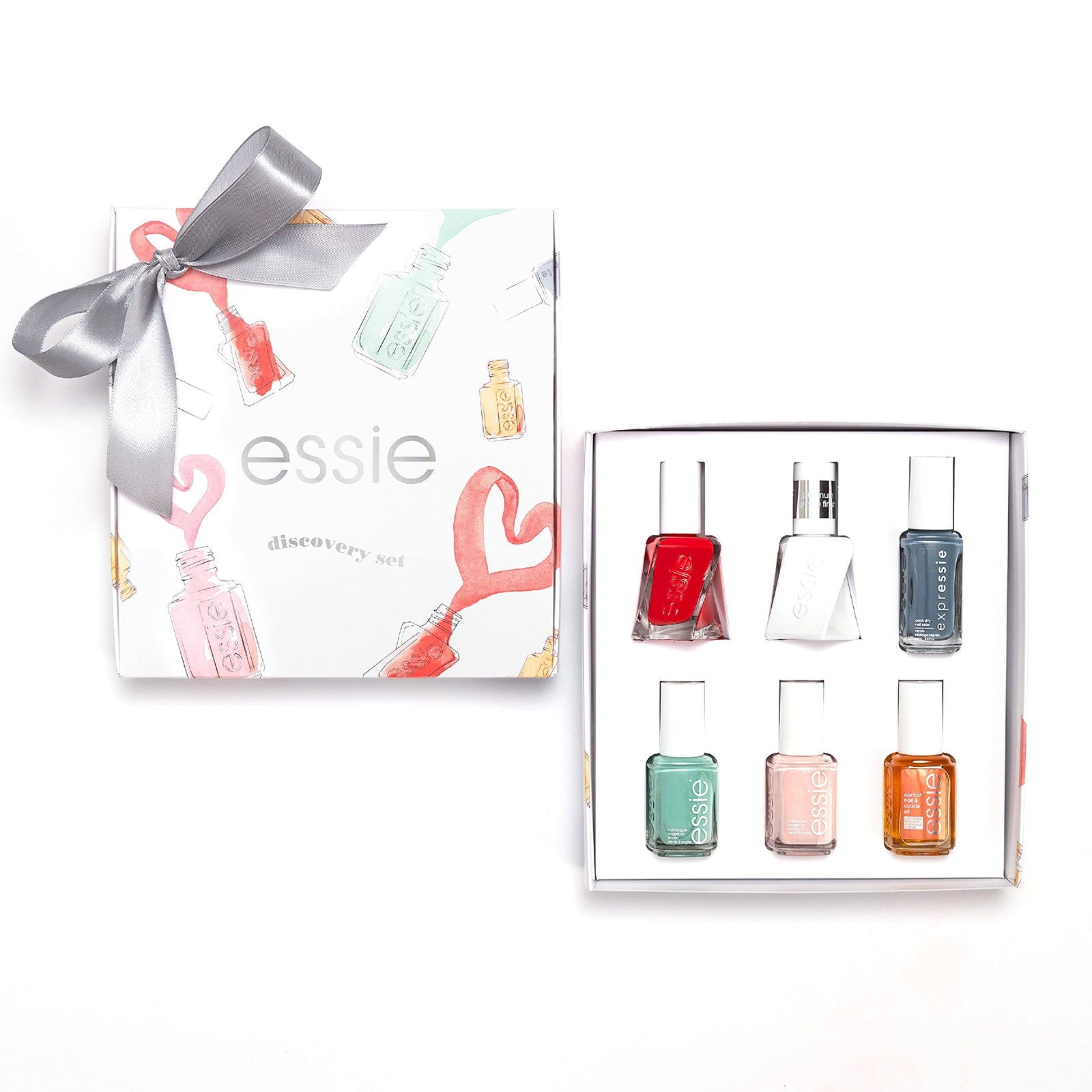 Discovery Set Essie: Nail Enamel, Vegan, Glossy Shine Finish, Nail Polish, 99, Mint Candy Apple, 13.5 ml + Expressie Air Dry, Nail Polish, 13.5 ml + Gel Couture, Nail Polish, Rock the Runway, 13.5 ml + Essie, Nail Polish, Ballet Slippers, 13.5 ml + Gel...