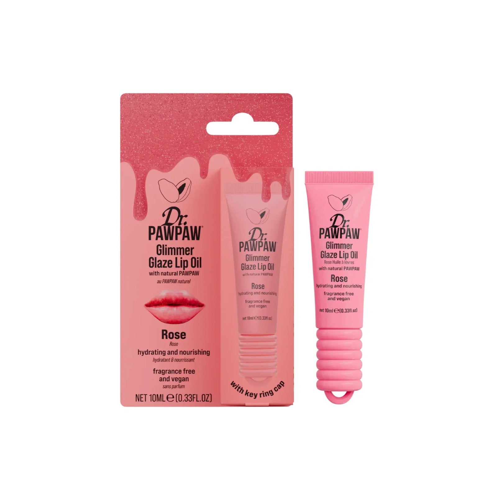 Dr. PawPaw, Glimmer Glaze, Glow & Hydrating, Läppolja, Ros, 10 ml