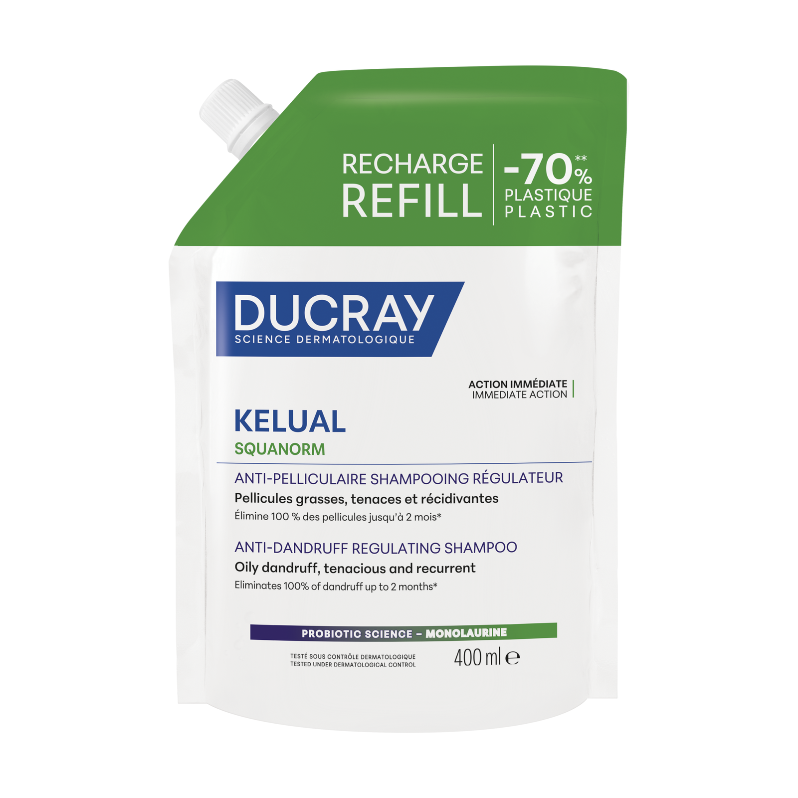Ducray, Kelual Squanorm, Hårbehandlingsschampo, Mot mjäll, For Scalp With Oily Dandruf, Påfyllning, 400 ml