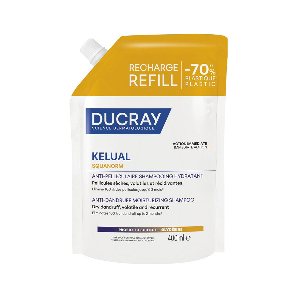 Ducray, Kelual Squanorm, Hårbehandlingsschampo, Mot mjäll, For Scalp With Dry Dandruff, Påfyllning, 400 ml