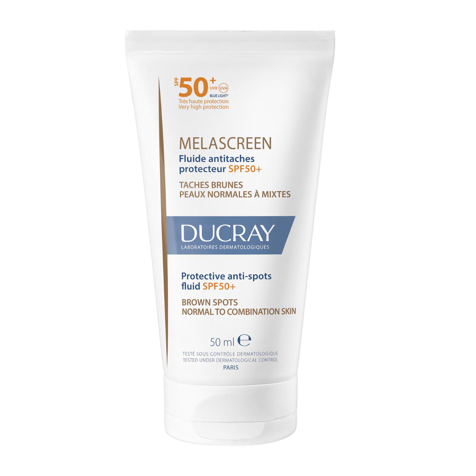 Ducray, Melascreen, Mot fläckar & ljusare, Vätska, För ansiktet, SPF 50+, 50 ml