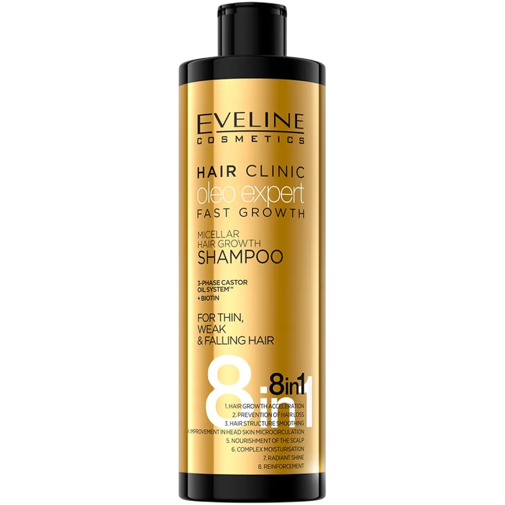 Eveline Cosmetics, 8 in 1 Clinic Oleo Expert, Hårschampo, För tillväxtstimulering, 400 ml