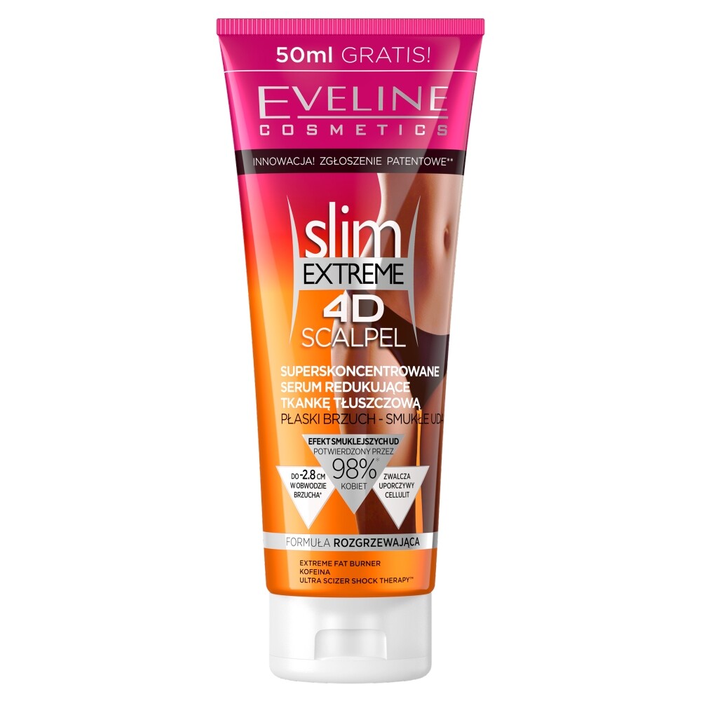 Eveline Cosmetics, Slim Extreme 4D Scalpel, Fettreduktion, Kroppsserum, Buken, Morgon, 250 ml