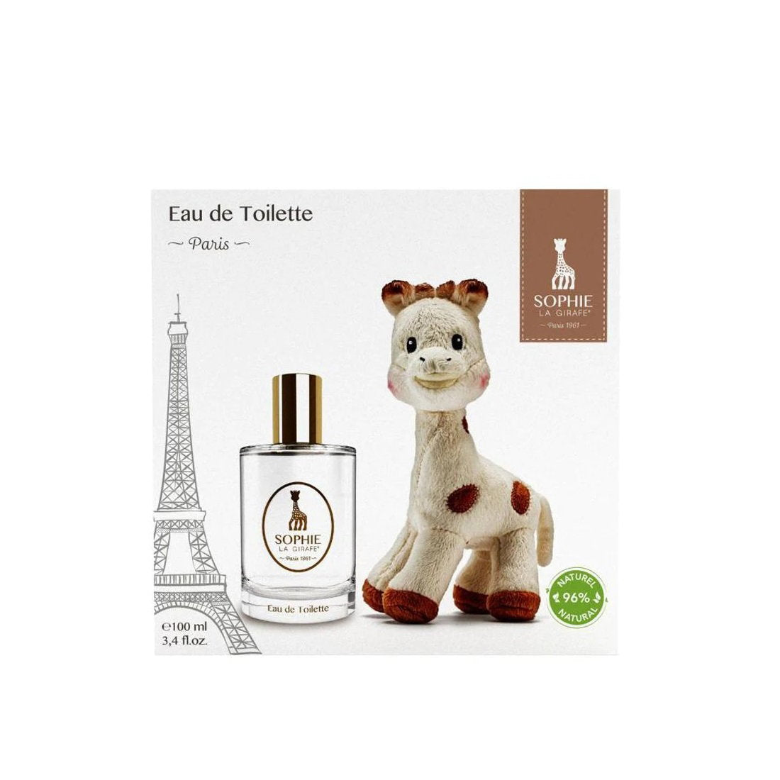 Presentask Sophie la Girafe: Sophie La Girafe, giraff, samlarmjukisdjur, 0+ månader + Paris, Eau De Toilette, för pojkar, 100 ml