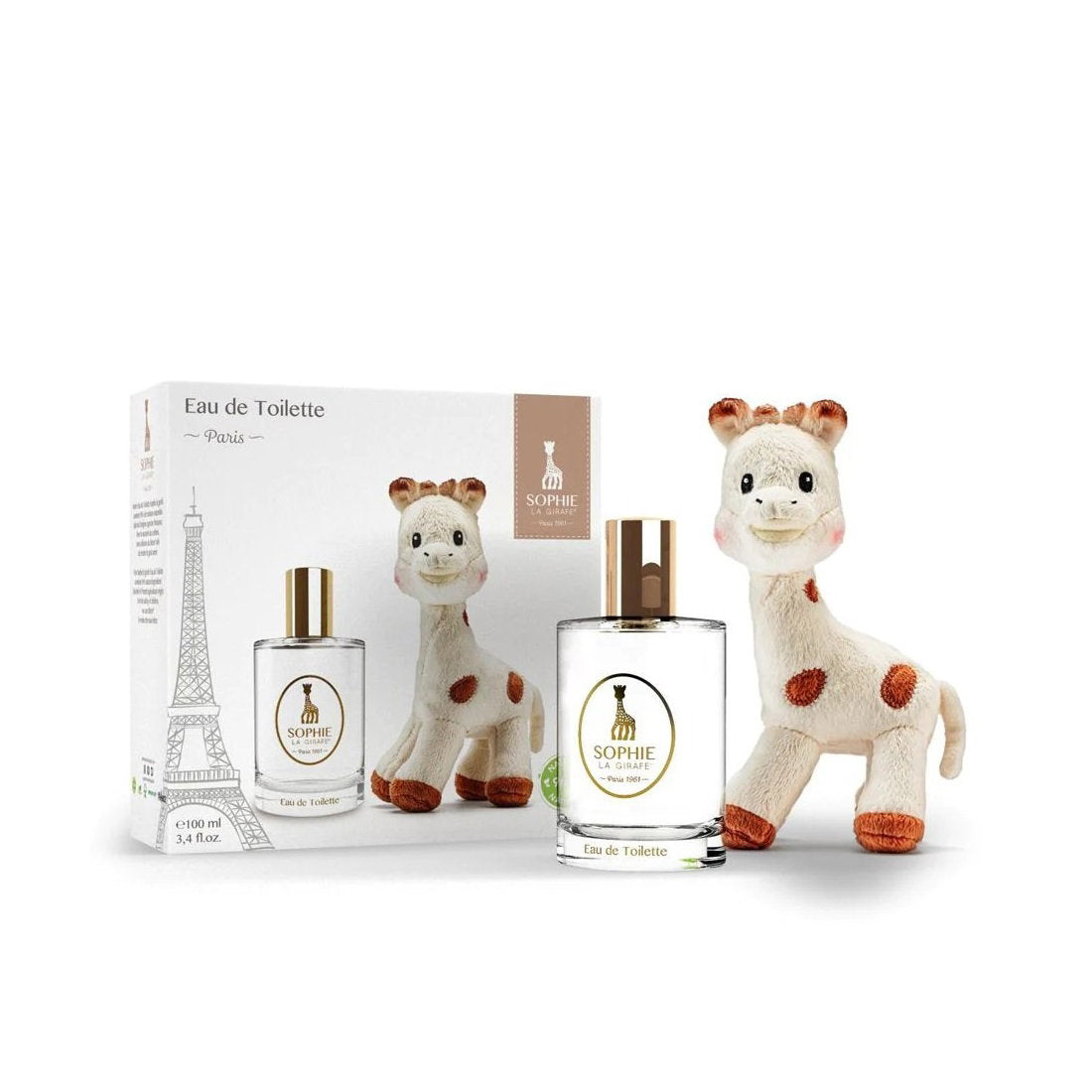 Presentask Sophie la Girafe: Sophie La Girafe, giraff, samlarmjukisdjur, 0+ månader + Paris, Eau De Toilette, för pojkar, 100 ml