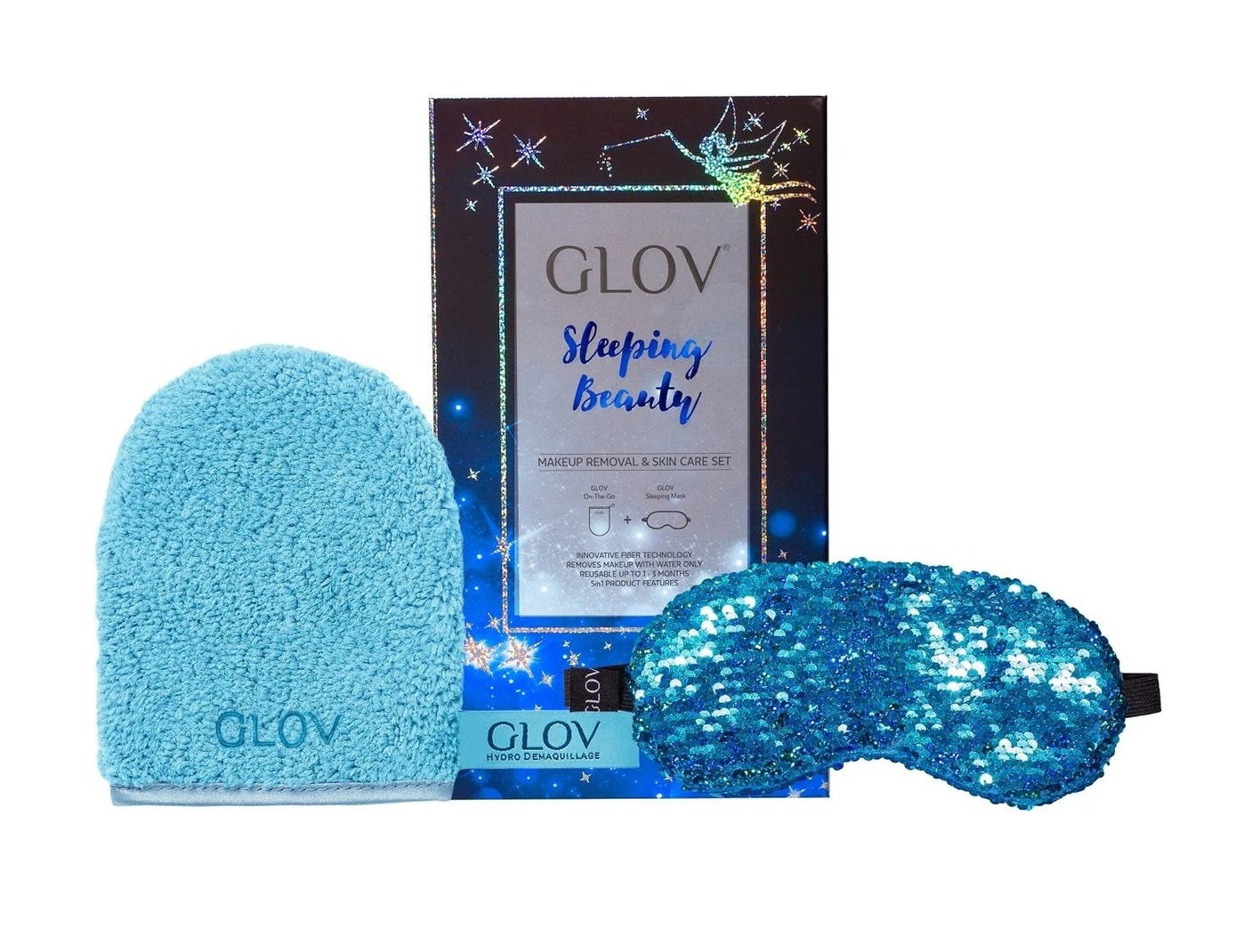 Glov Sleeping Beauty Set Glov: Sleeping Beauty, Sovmask, Blå + Sleeping Beauty, Makeupplatta i textil, Bouncy Blue