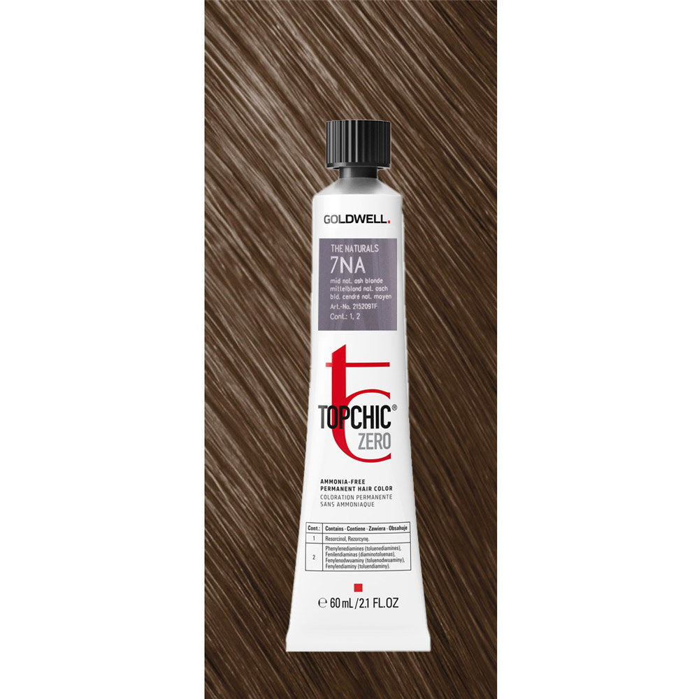 Goldwell, TopChic Zero, Ammoniakfri, Permanent hårfärg, 7NA Mid Natural Ash Blonde, 60 ml