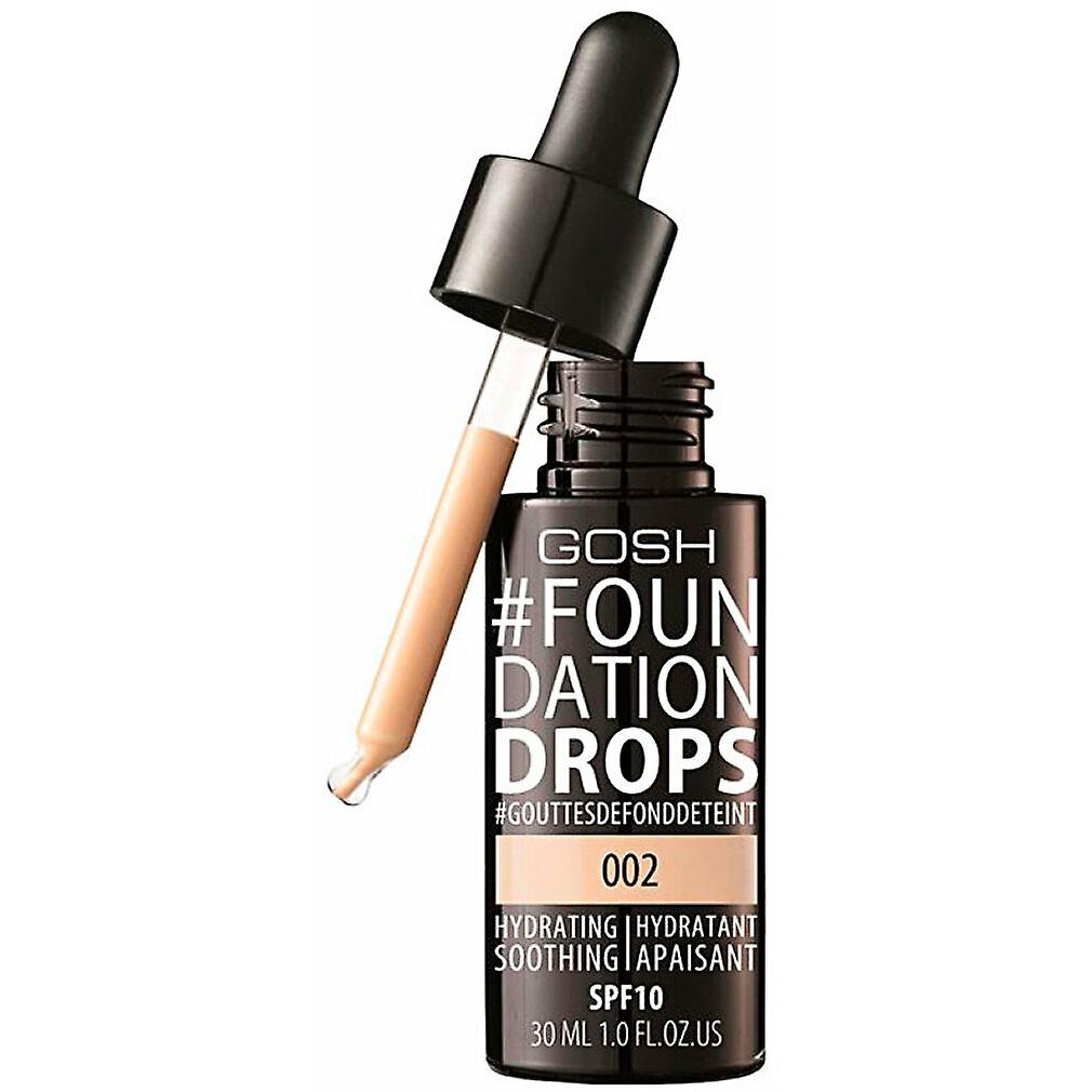 Gosh, Drops, Flytande foundation, 002, Elfenben, SPF 10, 30 ml