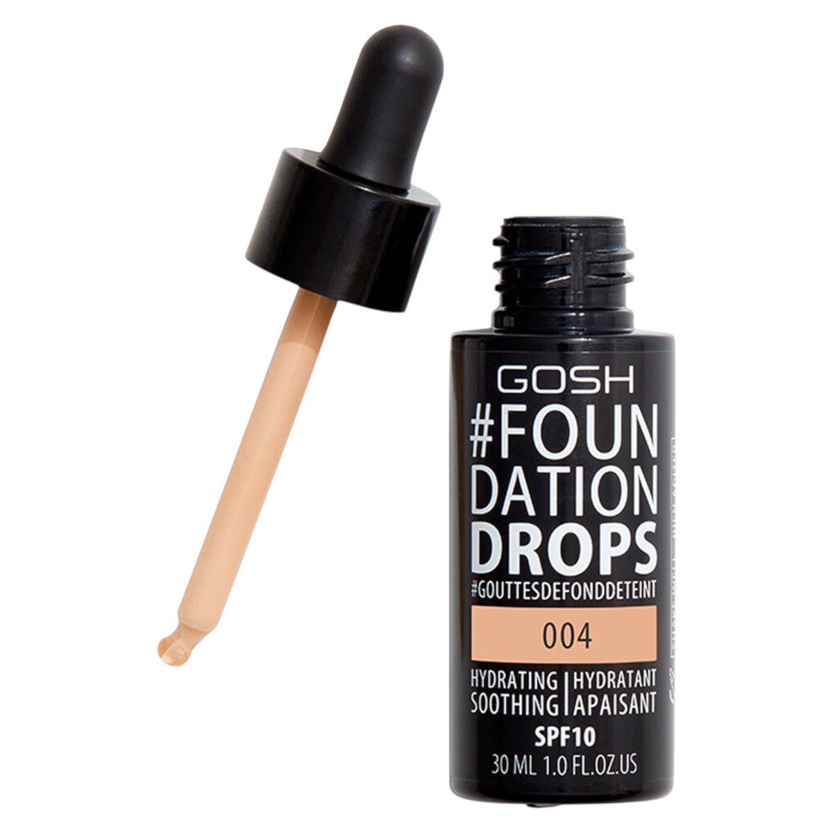 Gosh, Drops, Flytande foundation, 004, Naturlig, SPF 10, 30 ml