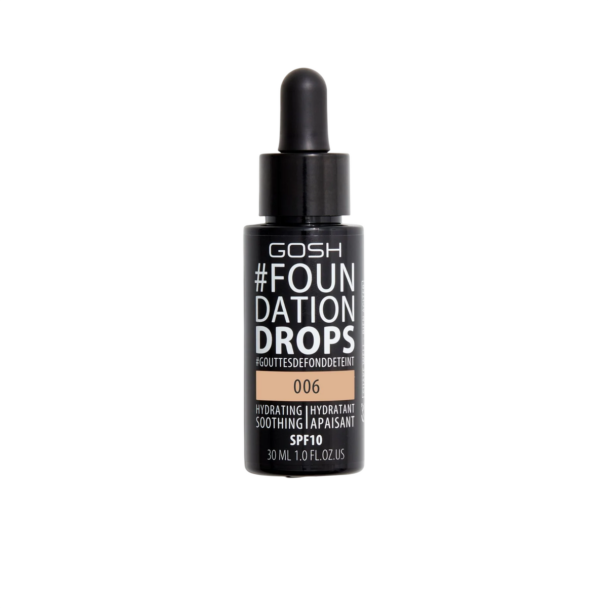 Gosh, Drops, Flytande foundation, 006, Brun, SPF 10, 30 ml