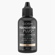 Gosh, Foundation Plus+, Täck och dölja, Flytande foundation, 002, SPF15, 30 ml