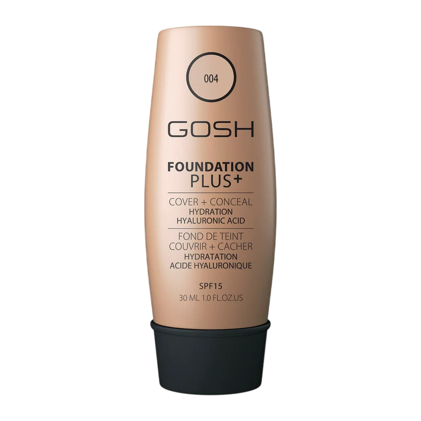 Gosh, Foundation Plus+, Flytande foundation & concealer 2-i-1, 004, Naturlig, SPF 15, 30 ml