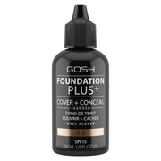 Gosh, Foundation Plus+, Cover & Conceal, Flytande foundation, 010, Solbränna, SPF15, 30 ml