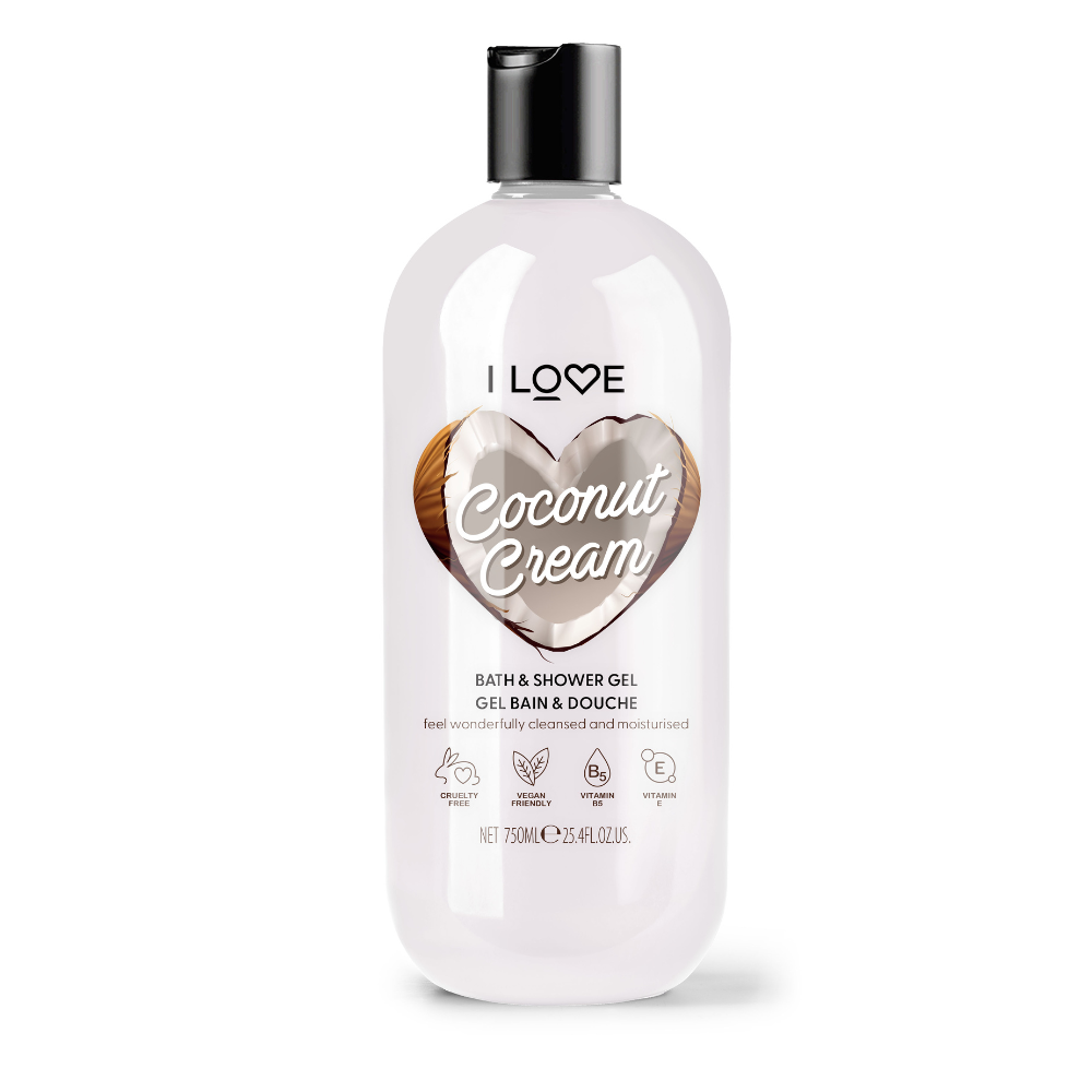 I Love, Coconut & Cream, Återfuktande, Duschgel, För alla hudtyper, 750 ml