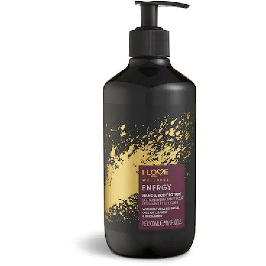 I Love, Wellness Energy, Vegan, Återfuktande och mjukgörande, Apelsin & Bergamott, Lotion, För händer & kropp, 500 ml