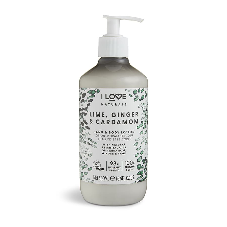 I Love, Naturals Collection, Vegan, Återfuktande, Lime, ingefära & kardemumma, Lotion, För händer & kropp, 500 ml
