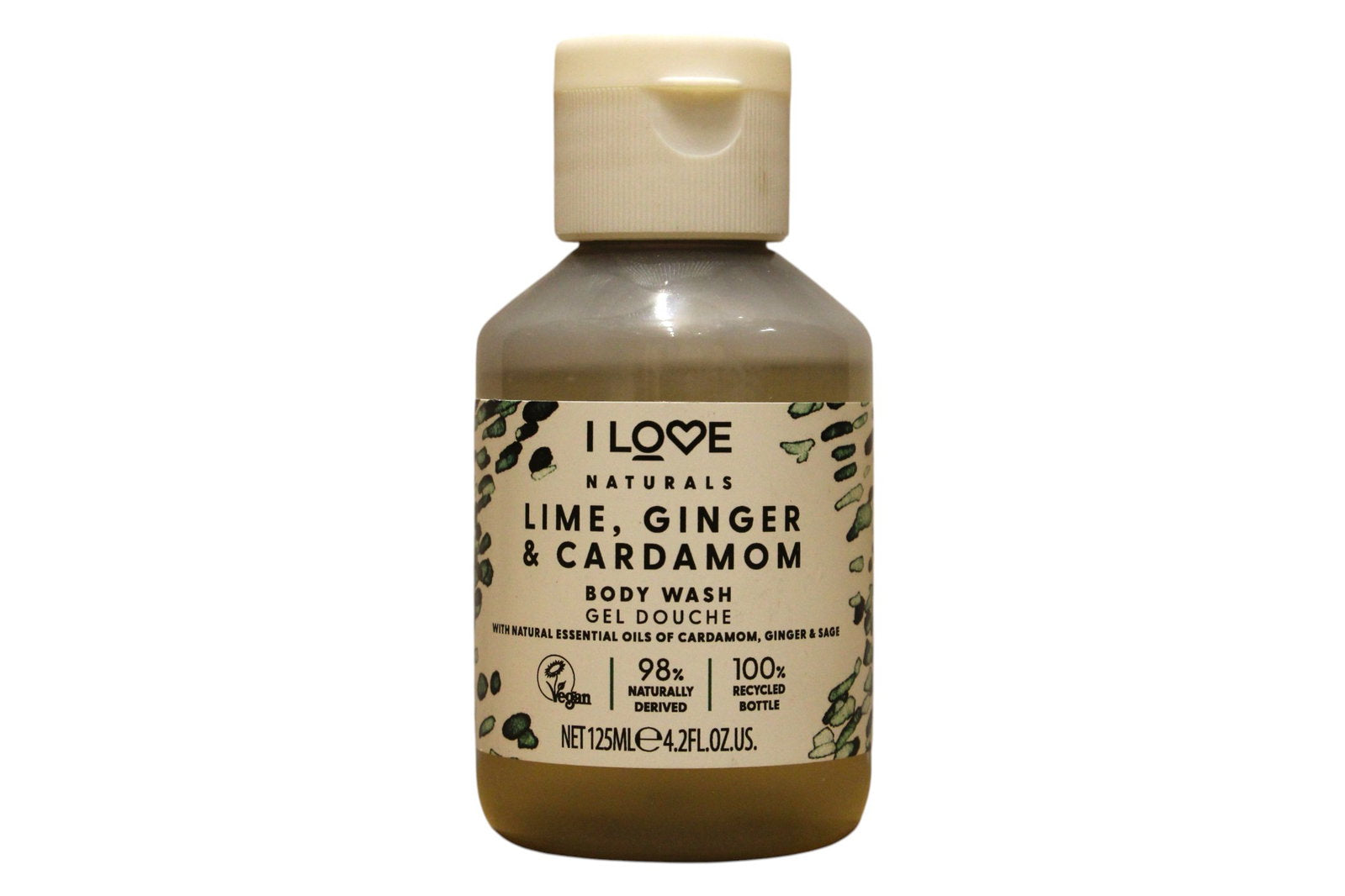 I Love, Naturals Collection, Vegan, Lime, ingefära & kardemumma, Återfuktande, Duschgel, För alla hudtyper, 125 ml