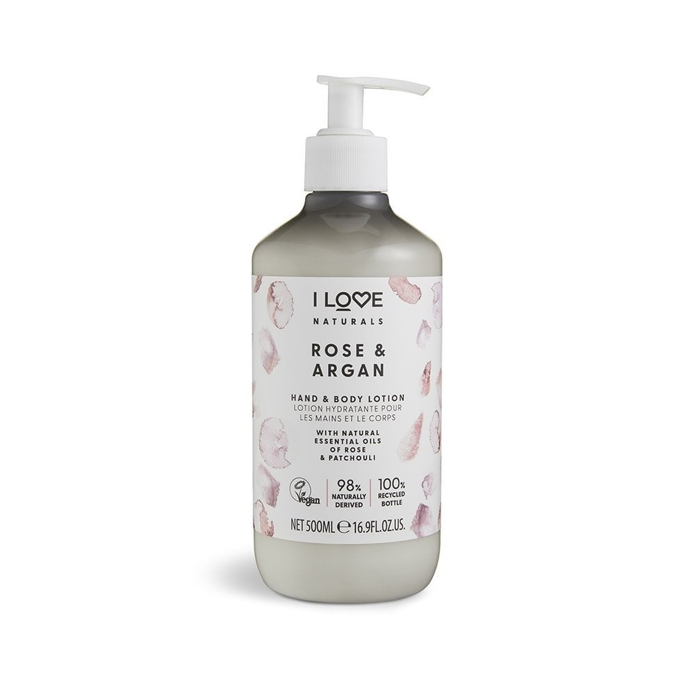 I Love, Naturals Collection, Vegan, Återfuktande, Ros & Argan, Lotion, För händer & kropp, 500 ml