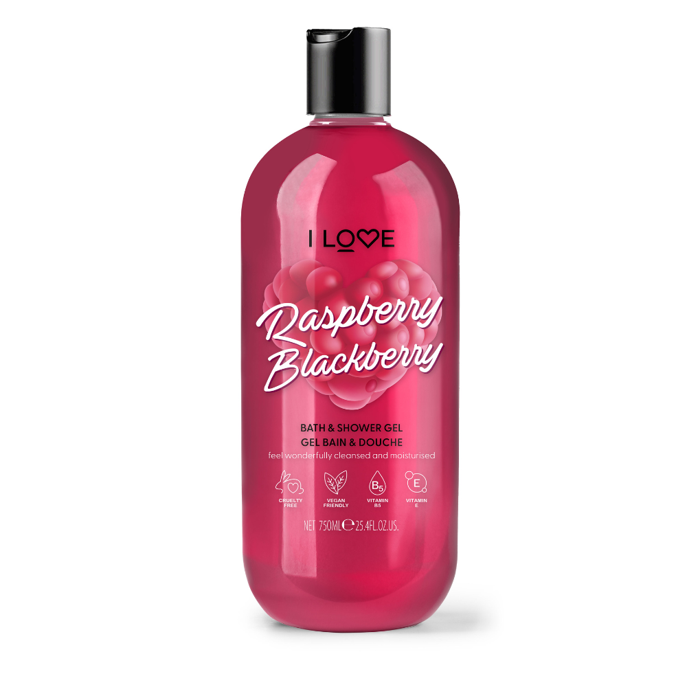 I Love, Raspberry & Blackberry, Återfuktande, Duschgel, För alla hudtyper, 750 ml