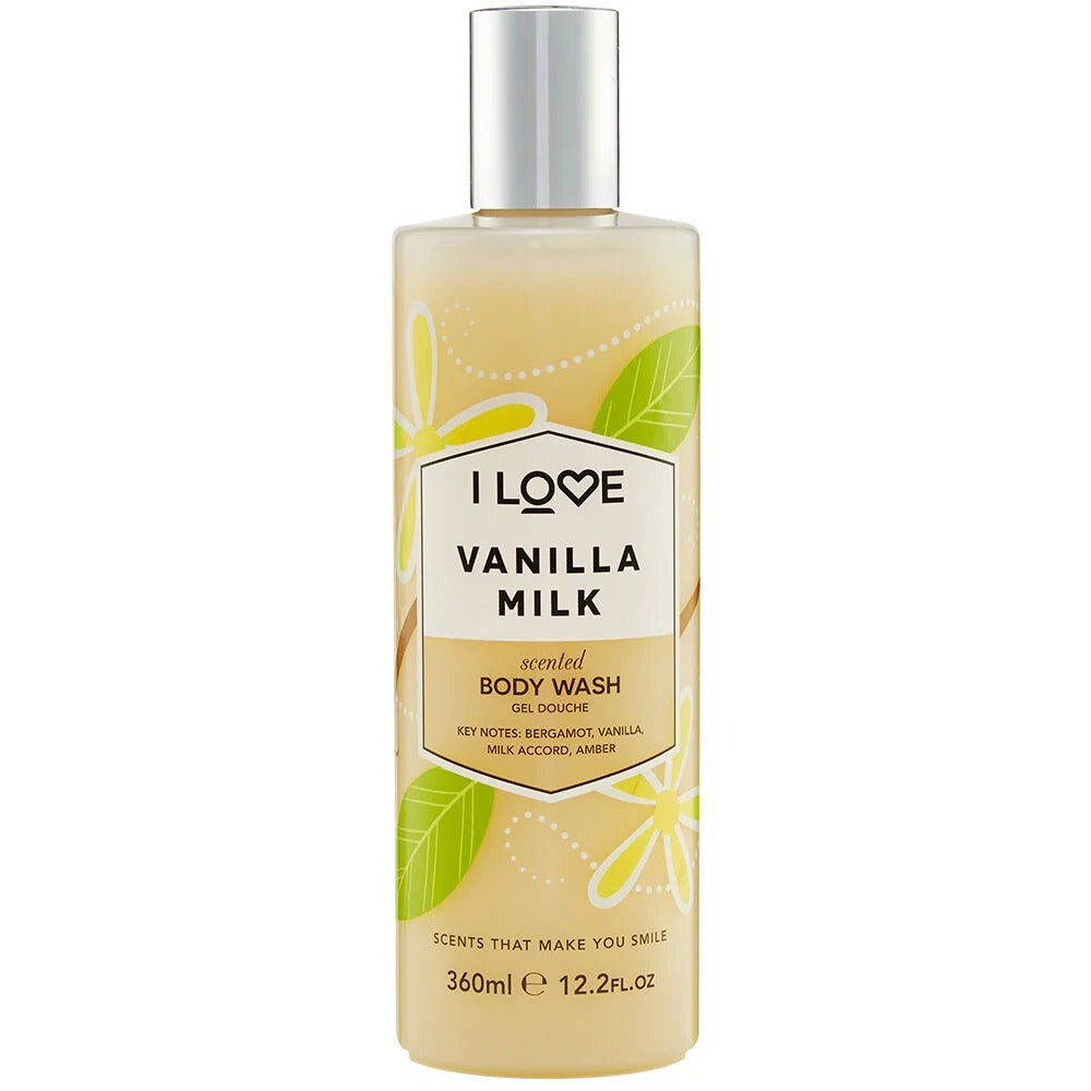 I Love, Signature Collection, Vegan, Rengöring, Vaniljmjölk, Duschkräm, 360 ml
