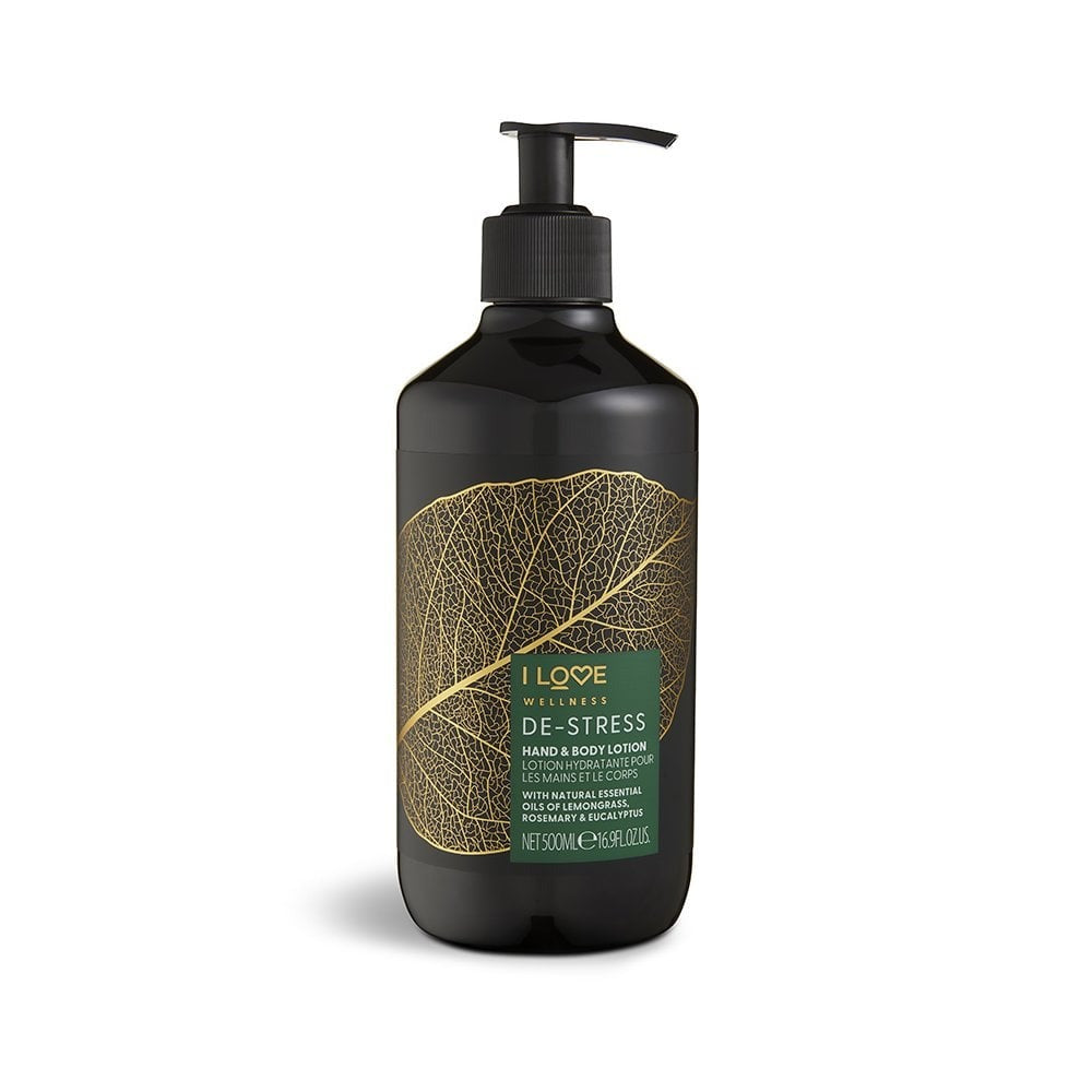 I Love, Wellness De-Stress, Vegan, Återfuktande och mjukgörande, Rosmarin, Eukalyptus & Citrongräs, Lotion, För händer & kropp, 500 ml
