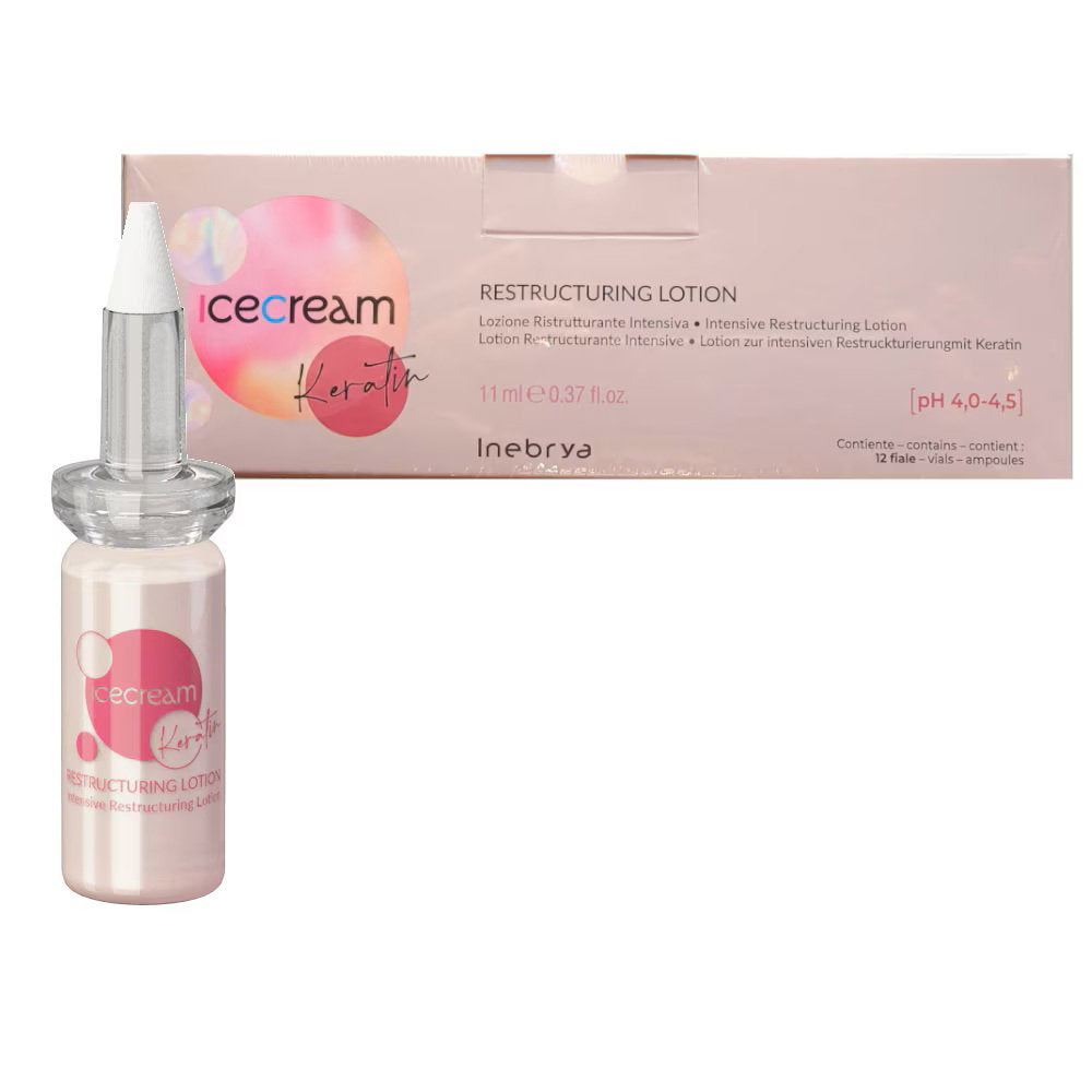Inebrya, Ice Cream Keratin, Hårlotionsbehandling, Intensiv reparation, 12 st, 11 ml