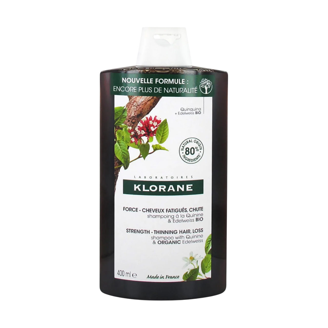 Klorane, Klorane, Quinine & Edelweiss, Hårbehandlingsschampo, Stärkande, För tunnhårigt, 400 ml