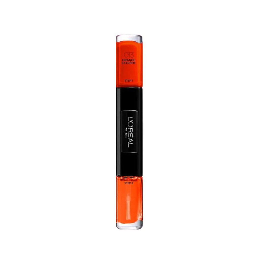 L'Oreal Paris, Infallible, Gel-effekt, Nagellack 2-i-1, 013, Extrem Orange, 2 x, 5 ml