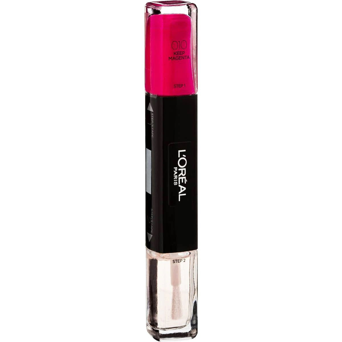 L'Oreal Paris, Infallible, Nagellack 2-i-1, 010, Behåll Magenta, 2 x, 5 ml