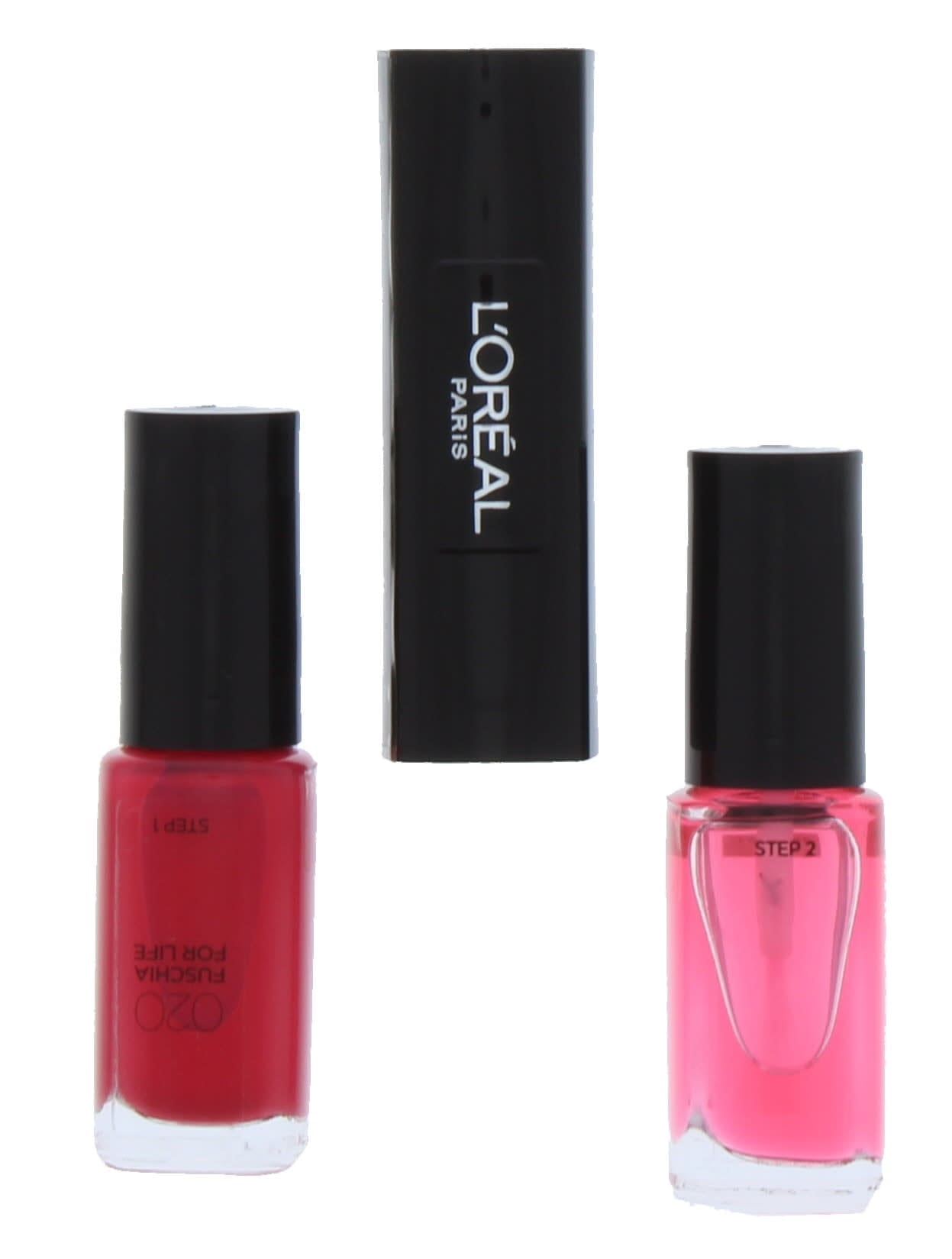L'Oreal Paris, Infallible, Nagellack 2-i-1, 020, Fuchsia för livet, 2 x, 5 ml