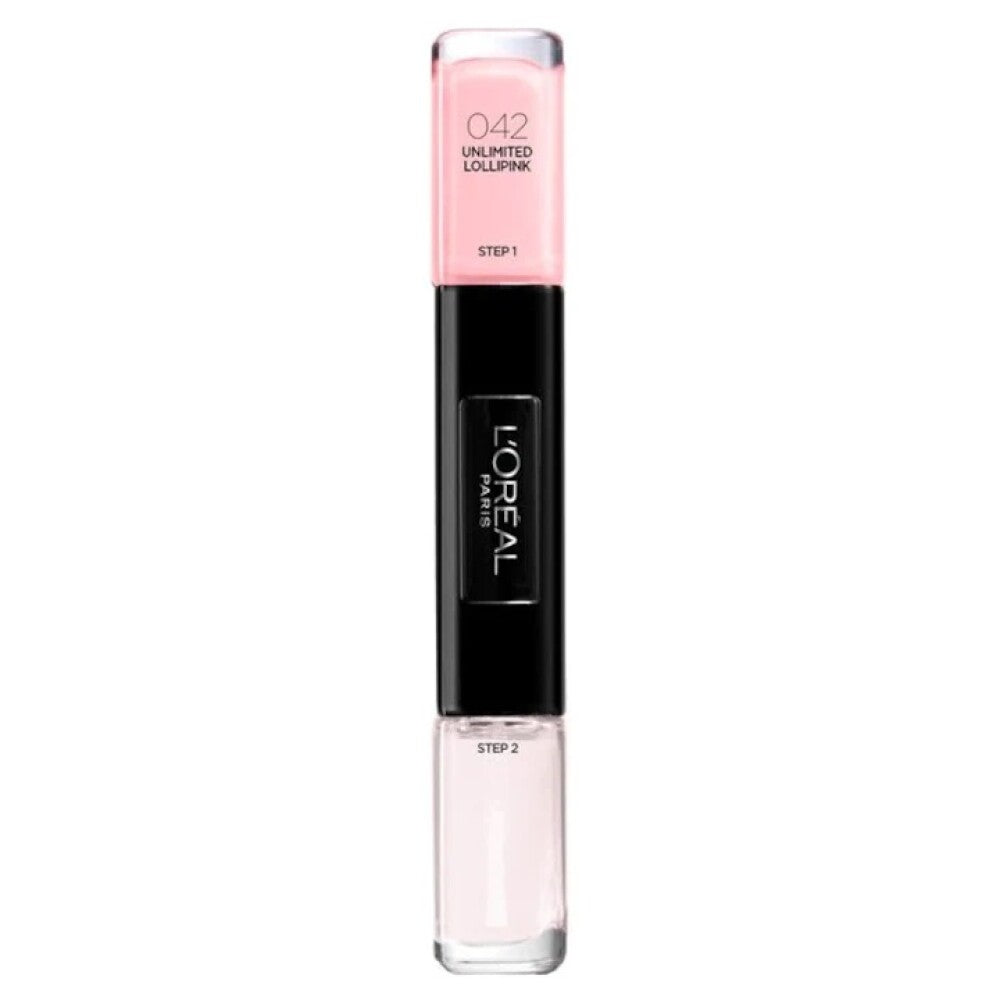 L'Oreal Paris, Infallible, Nagellack 2-i-1, 042, Obegränsad Lollpink, 2 x, 5 ml