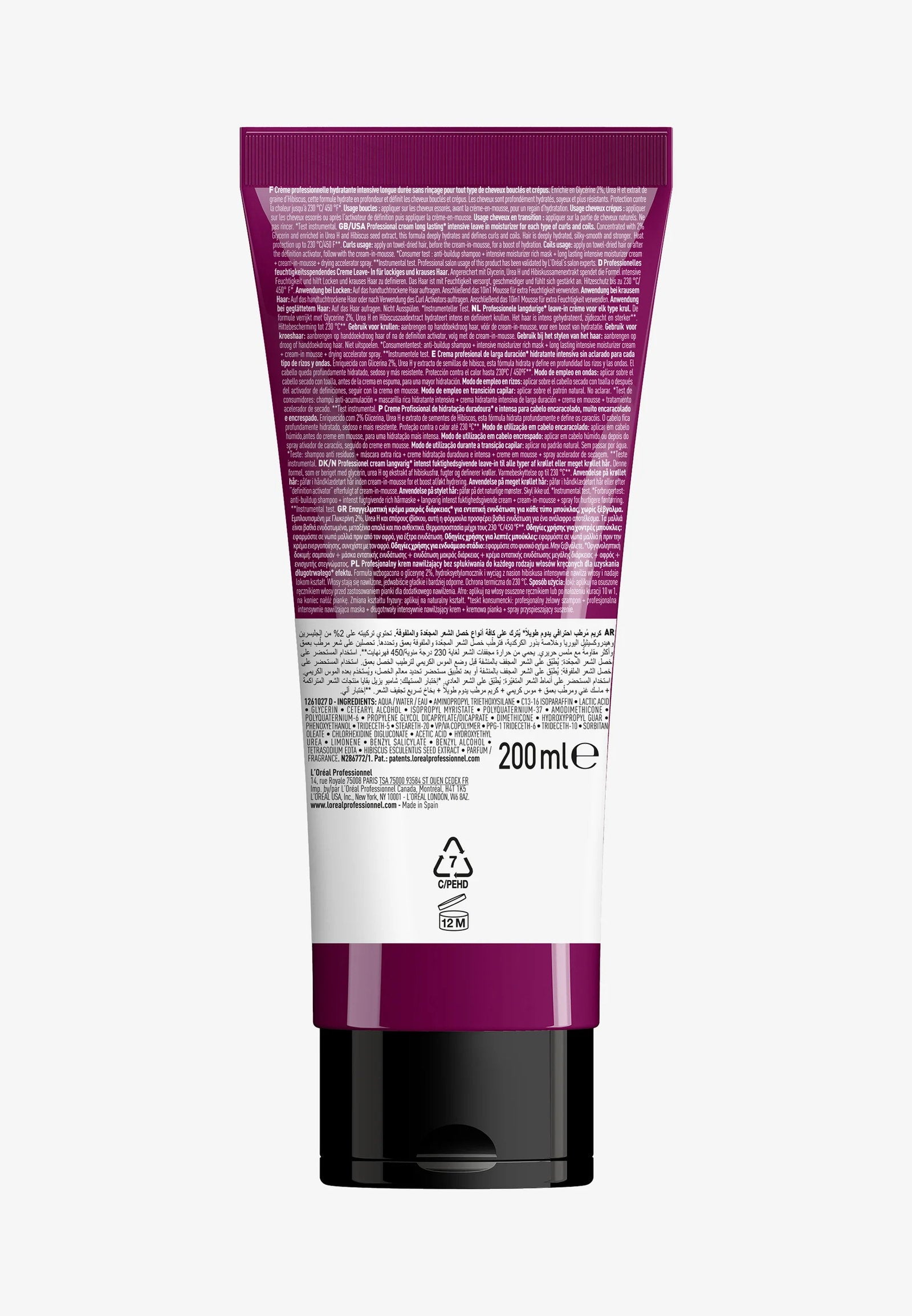 L'Oreal Professionnel, Serie Expert Curl Expression, Glycerin 2% + Urea H + Hibiskusfrön, Leave-in krämbehandling för hår, Intensiv återfuktning, 200 ml