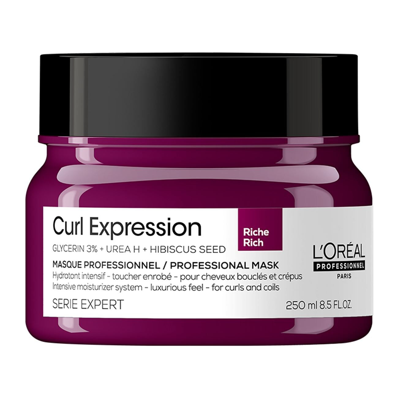 L'Oreal Professionnel, Serie Expert Curl Expression Rich, Glycerin 3% + Urea H + Hibiskusfrön, Hårbehandlingskräm mask, Intensiv återfuktning, 250 ml