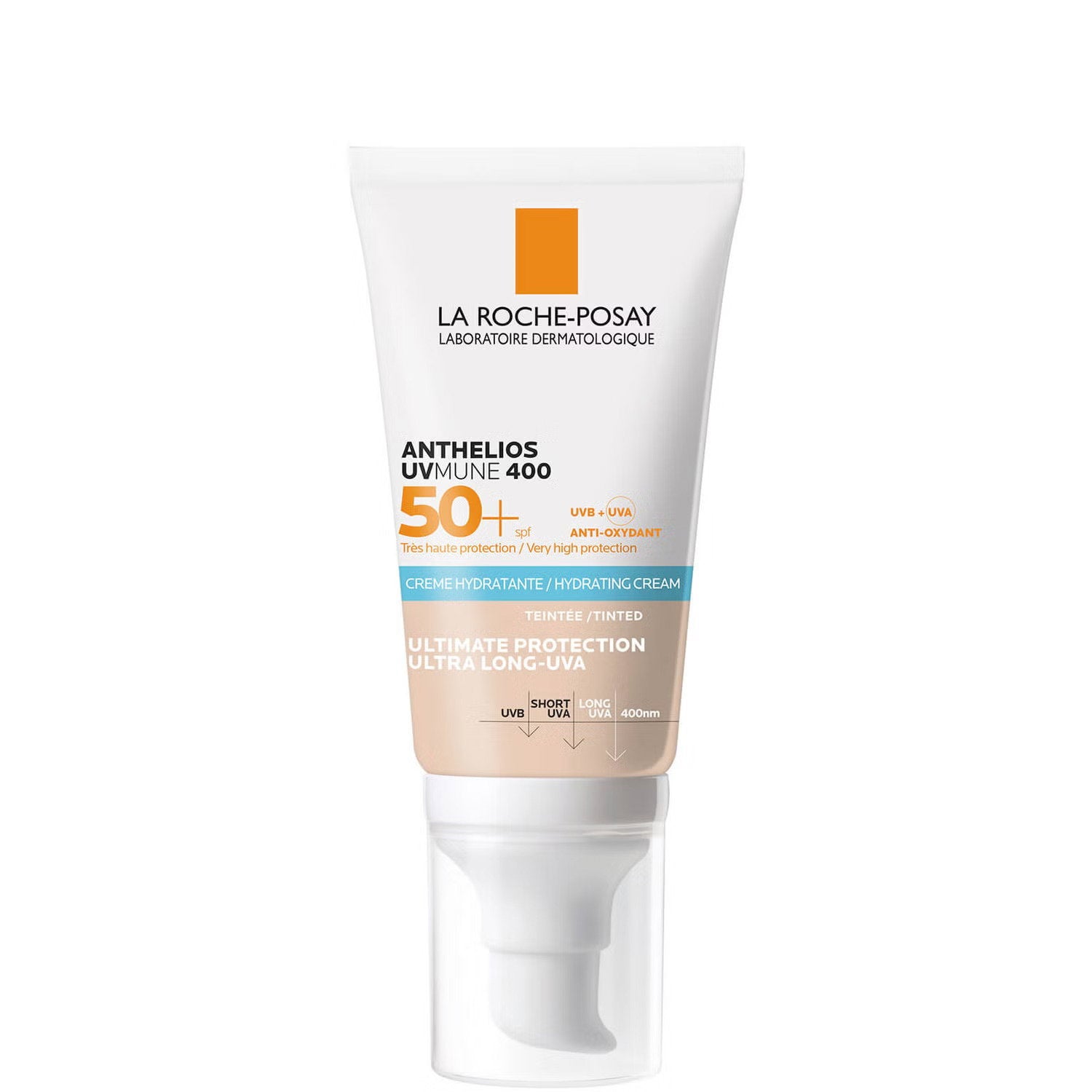 La Roche-Posay, Anthelios UVMune 400, Parfymfri, Återfuktande, Färgad fuktighetskräm, SPF 50+, 50 ml