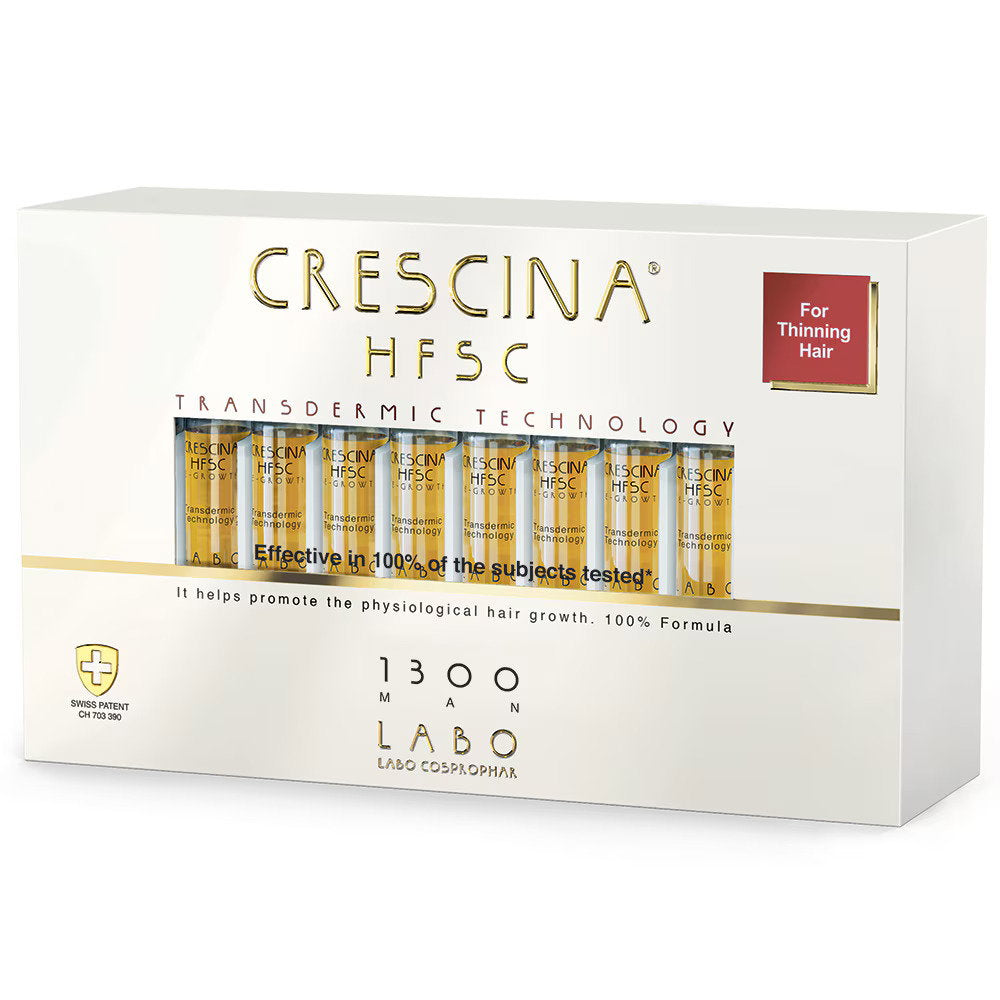 Labo Suisse, Crescina, Transdermic HFSC 1300, Tillväxtstimulerande, Ampullserum, För hårbotten, För män, 20 st, 3.5 ml